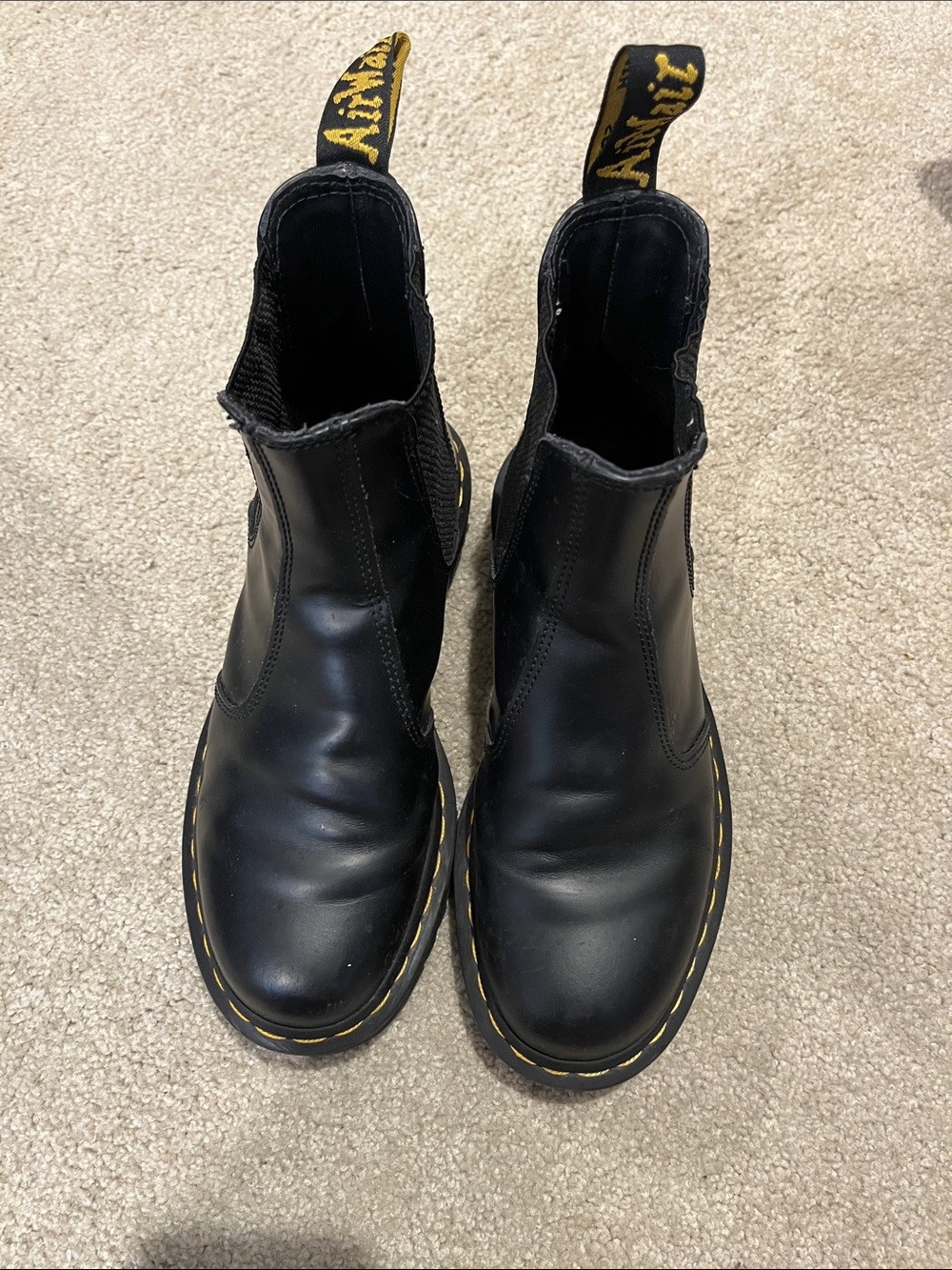 Dr. Martens Black Leather Bex Chelsea Boots with Yellow Stitching